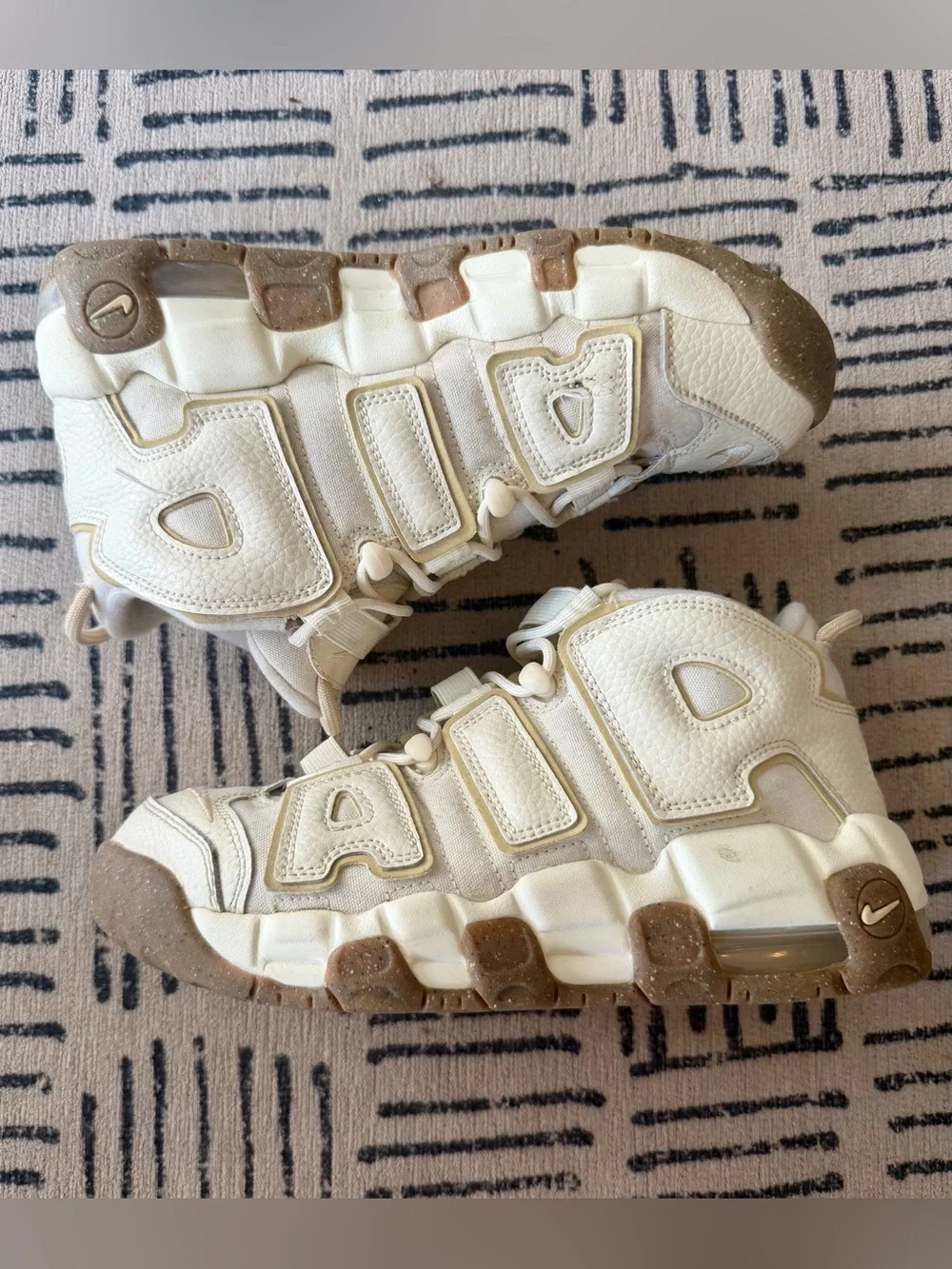 Nike Kids White and Tan Air More Uptempo Sneakers